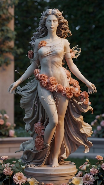 Marbled greek goddess with flowers