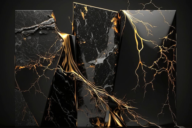 marbled marble with gold lines, elegant background design for graphic design. dark black onyx color with gold threads