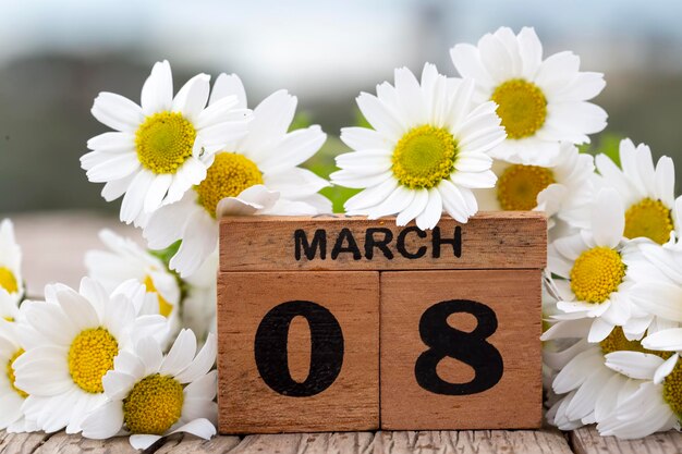 March 8, wooden calendar, international women's day