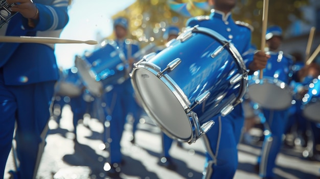 Marching Band Drummers in Blue Uniforms