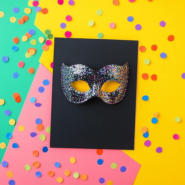 Photo mardi gras carnival party flyer with colorful masks and beads