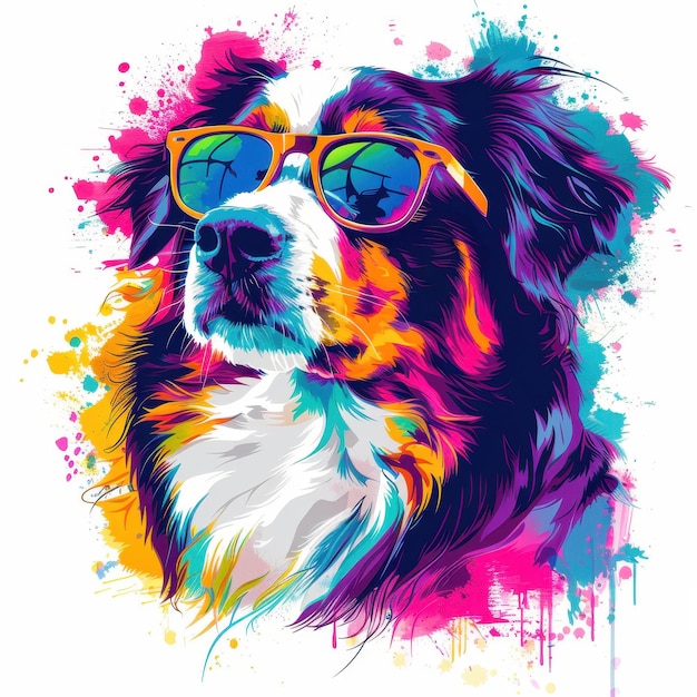 Maremma Sheepdog dog wearing sunglasses in colorful pop art style