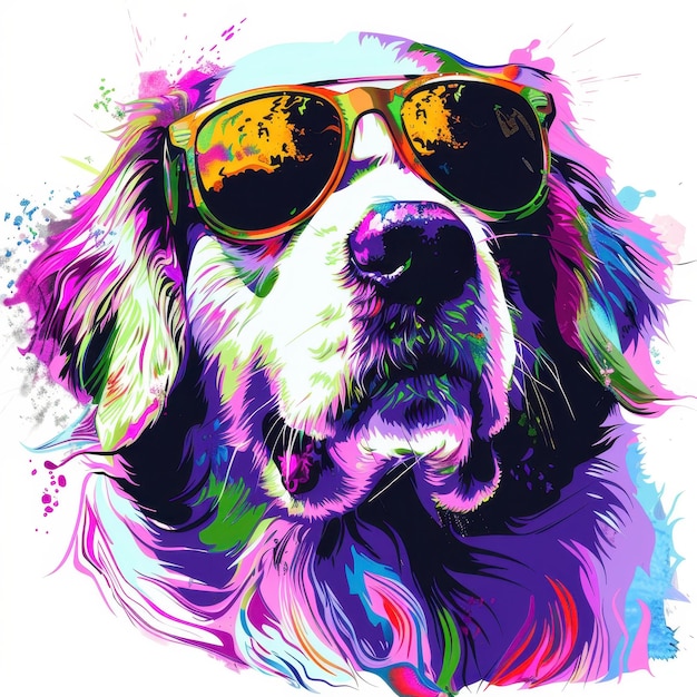 Maremma Sheepdog dog wearing sunglasses in colorful pop art style