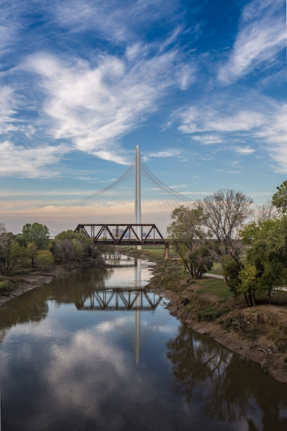 Margaret Hunt Hill Bridge with Reflection on Trinity River