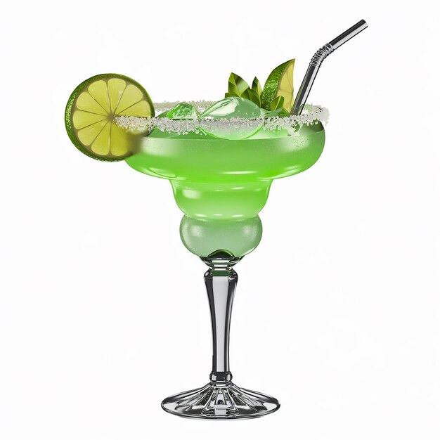 Photo margarita cocktail margar glass is filled with a bright green liquid and is rimmed with salt