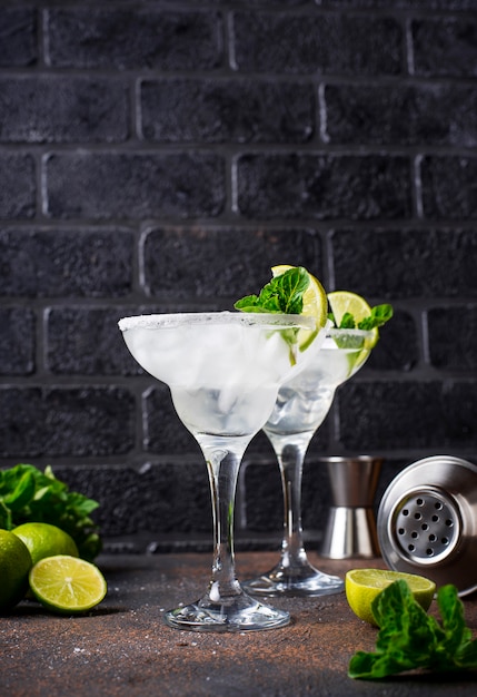 Margarita cocktail with lime and ice 