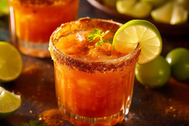 A margarita with a salted rim and a lime wedge on the rim