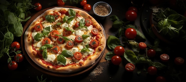 Margherita Pizza A simple and flavorful pizza topped with fresh tomatoes mozzarella cheese and basil leaves Generated with AI