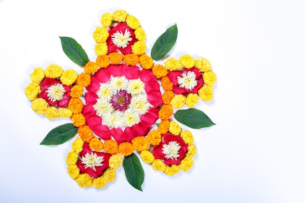 Marigold Flower rangoli Design for Diwali Festival , Indian Festival flower decoration