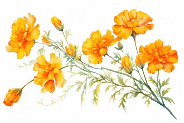 Photo marigold flower watercolor marigold nature plant