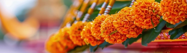 Marigold Garlands Draped Around an Altar Bright and Fragrant Traditional Decor for Celebrations