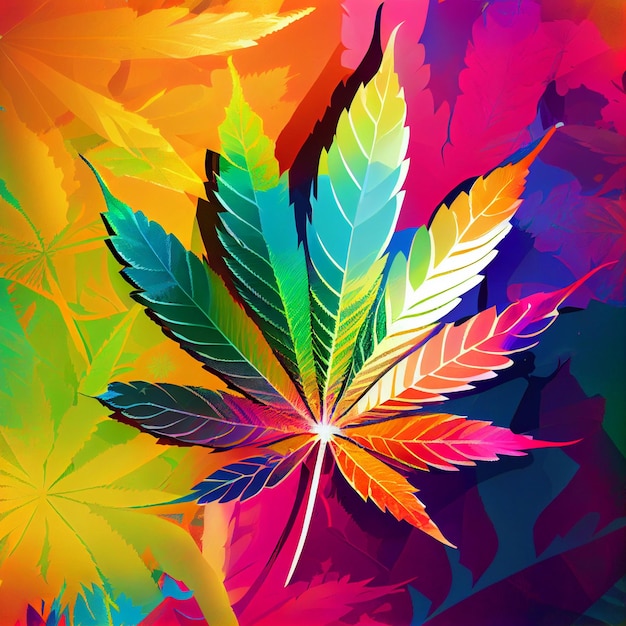 Marijuana leaf on abstract background psychedelic weed cannabis