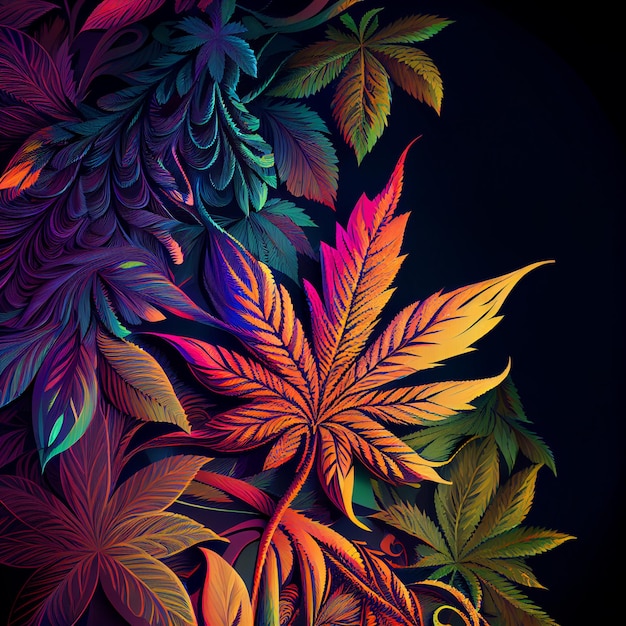 Marijuana leaf on abstract background psychedelic weed cannabis