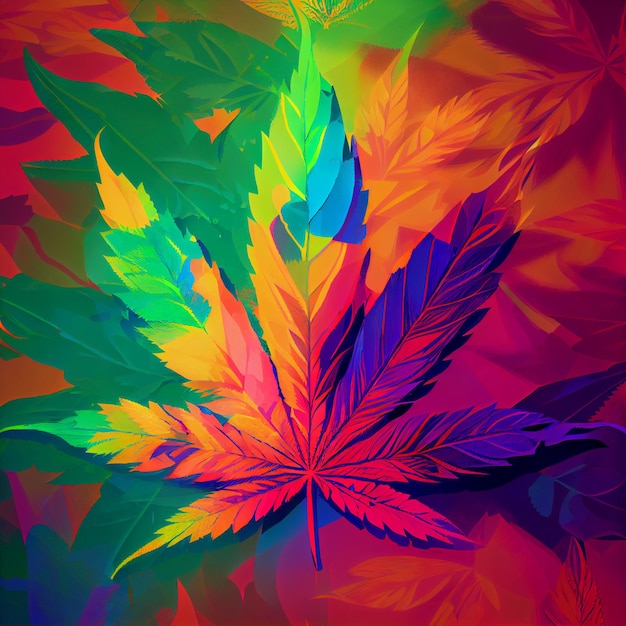 Marijuana leaf on abstract background psychedelic weed cannabis