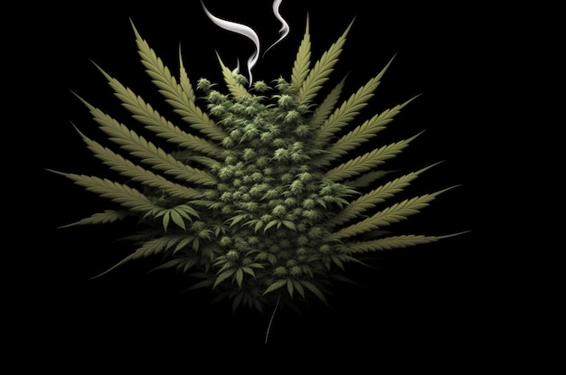 Marijuana leaves cannabis on a black dark background indoor cultivation