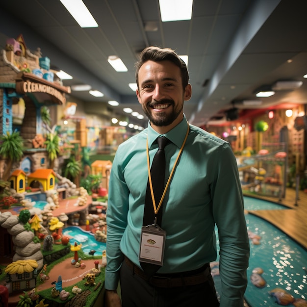 a marina finance bro at a indoor mini golf course