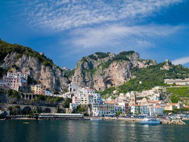 Marina in Italy near the mountains and houses