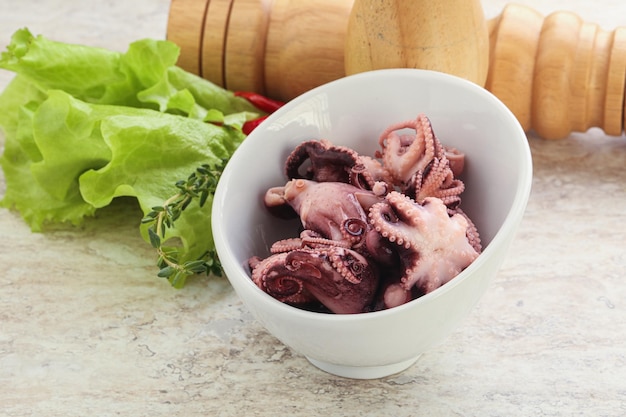 Marinated baby octopus seafood in the bowl