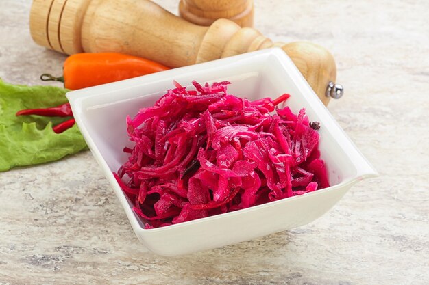 Marinated cabbage with beetroot and spices