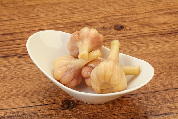 Marinated garlic in the bowl