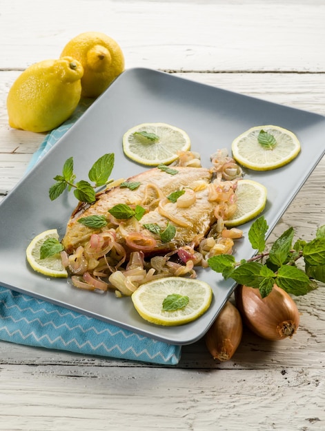 Marinated mackerel with lemon onions and mint