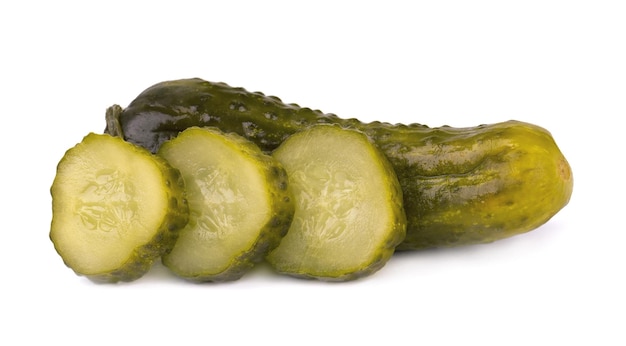 Marinated pickled cucumber isolated on white background Pickled cucumber with clipping path Closeup