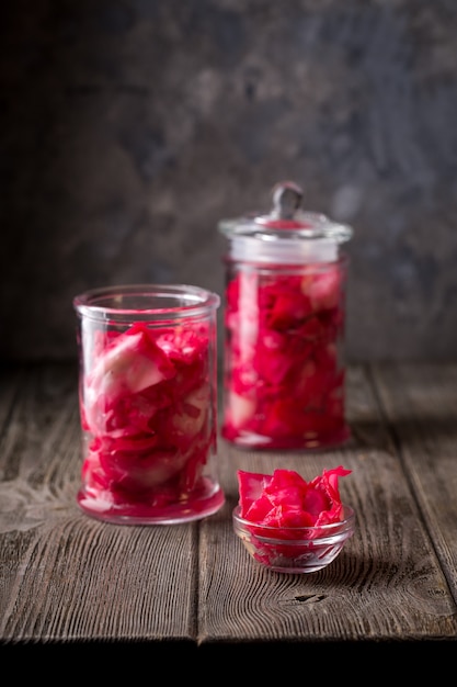 Marinated pink cabbage with beetroot