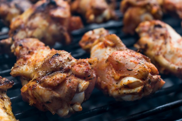 Marinated raw meat just put on the barbecue chicken and ribs