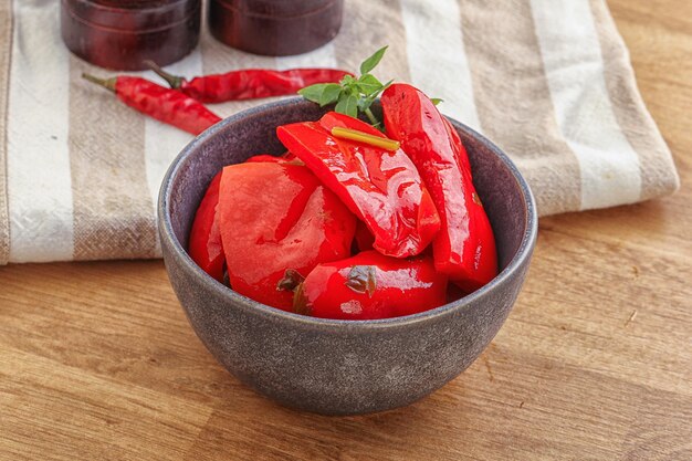 Marinated red bell pepper with oil