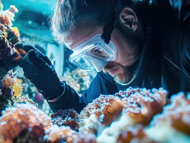 Photo marine biologist studying sea life