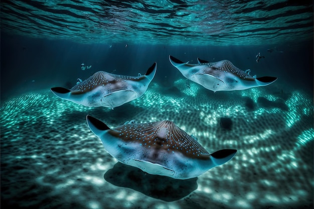 Marine fish stingray Unique deep inhabitants of the underwater world beautiful waves