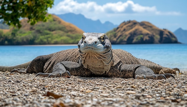 Photo a marine iguana rests on a beach