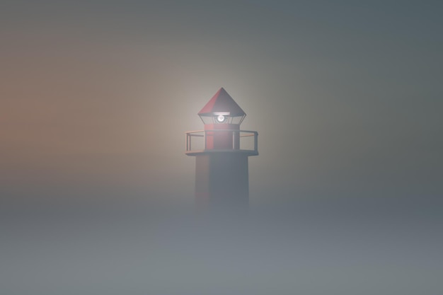 A marine navigation beacon rises out of the mist Scenic view The beacon signals in conditions of limited visibility