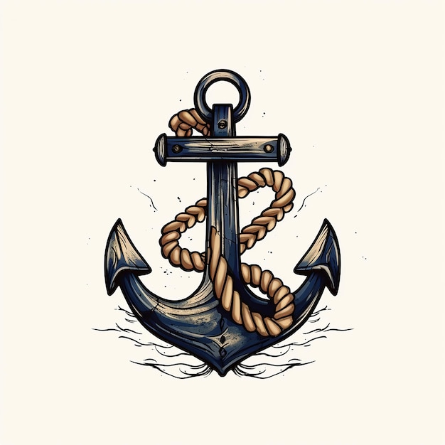 Photo marine retro emblems logo with anchor and rope anchor