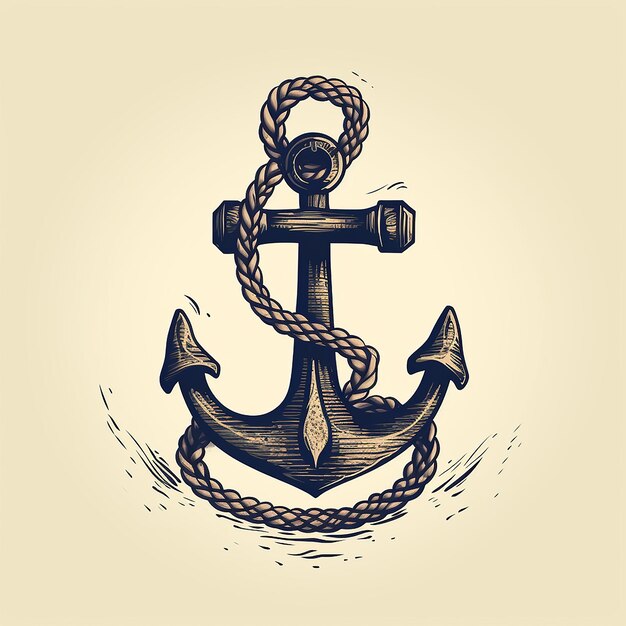 Photo marine retro emblems logo with anchor and rope anchor