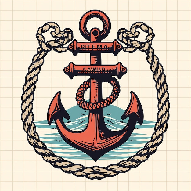 Photo marine retro emblems logo with anchor and rope anchor