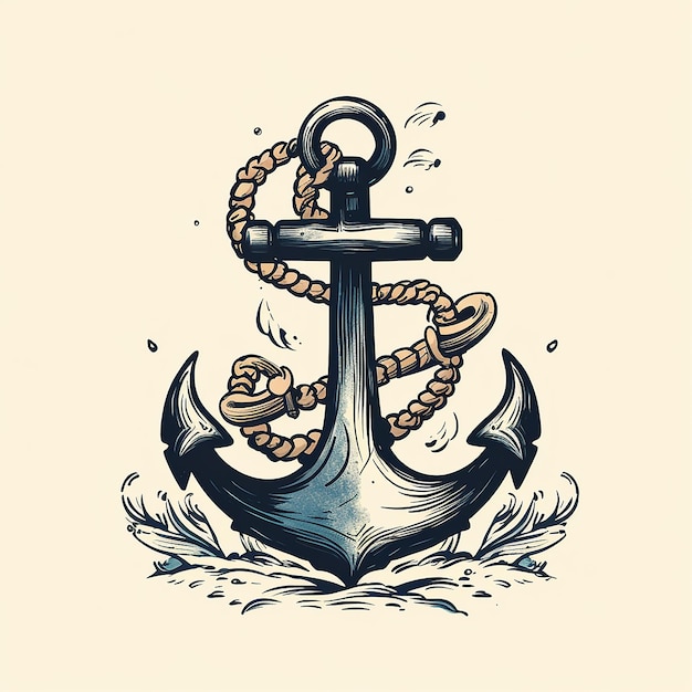 marine retro emblems logo with anchor and rope anchor