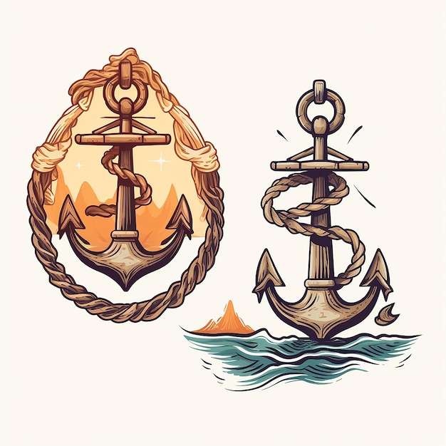 Photo marine retro emblems logo with anchor and rope anchor