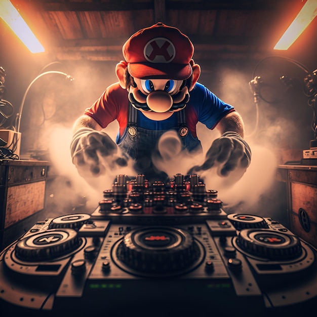 Mario playing as a DJ at a concernt