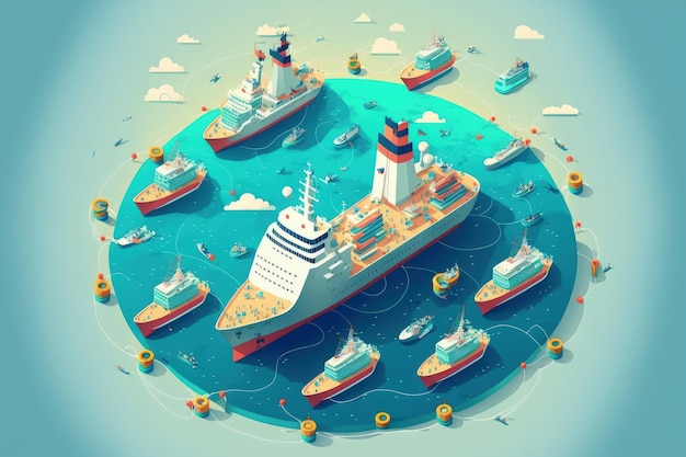 Maritime traffic ships and communication network concept