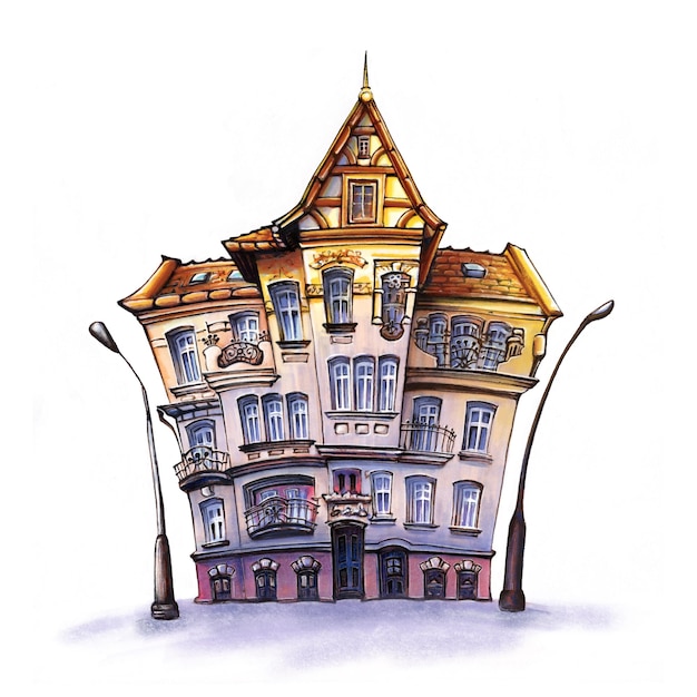 Marker sketch of cosy house in poznan poland