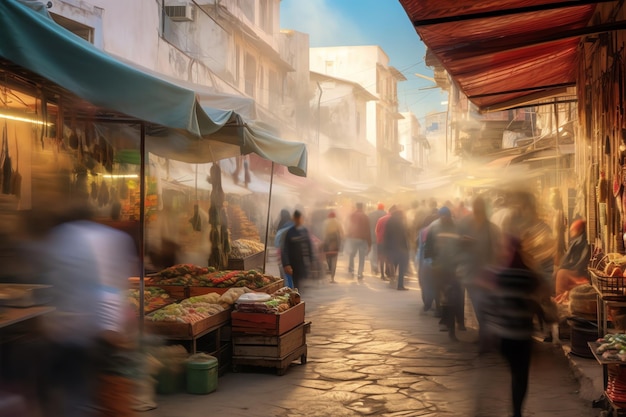 Market in a crowded city Longexposure photography