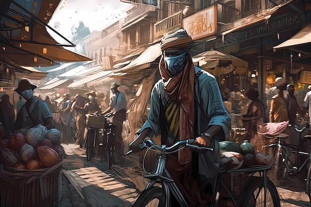 Market in old africa digital art illustration