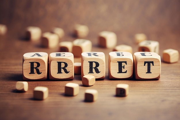 Market Research word built with letter make by wooden cubes and white blur background