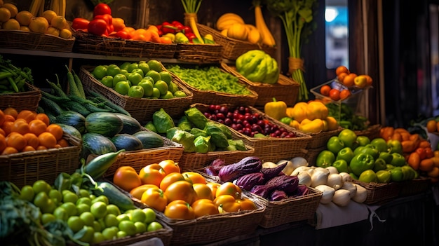 market stall with fruits and vegetables