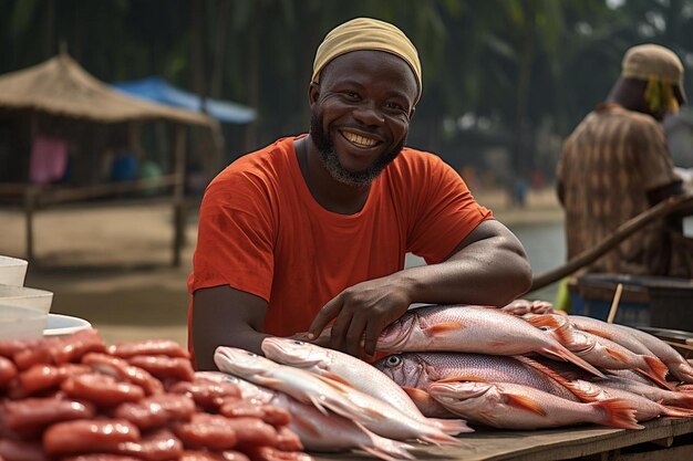 Market Vendor Selling Fresh Redfish Fillets high quality Redfish image photography