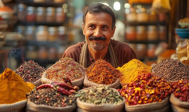 Photo market vendor selling spices vibrant hues panasonic