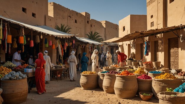 Photo a market with a lot of items for sale including a woman in a red dress