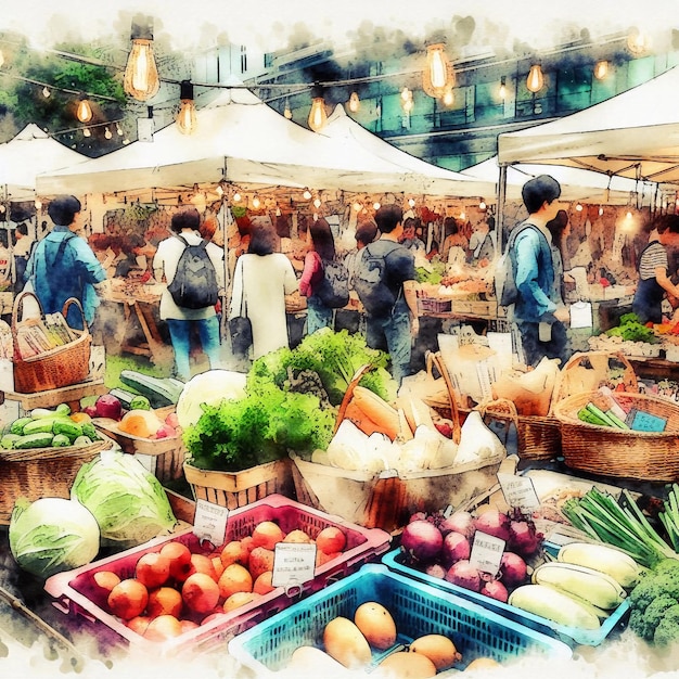 A market with a lot of people shopping