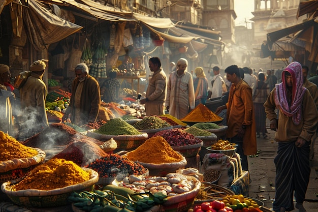 a market with a lot of vegetables and people in the background